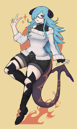 Girl with ram horns and a demon's tail