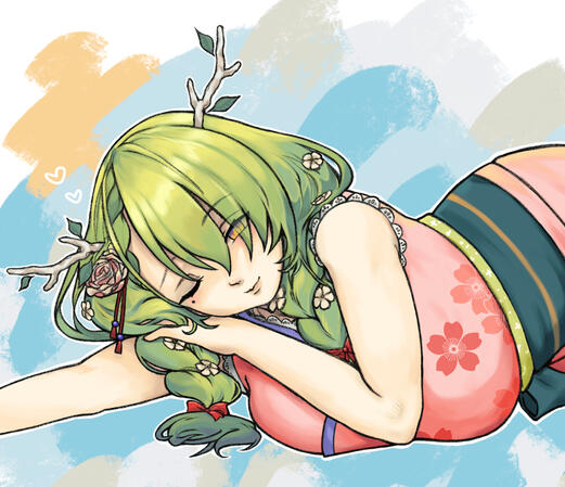 Ceres Fauna from "Hololive" (in her New Years Outfit) laying down