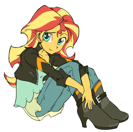 Sunset Shimmer from "My Little Pony: Equestria Girls" sitting down